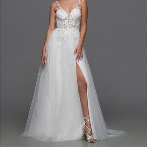 White Embellished Plunge Wedding Gown